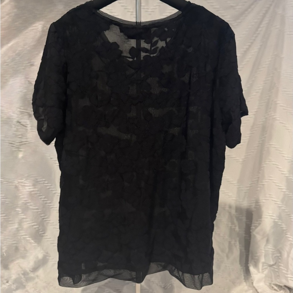 EVRI 2 layer Black on Black Sheer Floral Top 2X
